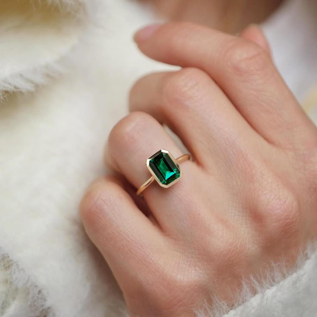 2.0CT Green Emerald Lab Grown Diamond Engagement Ring