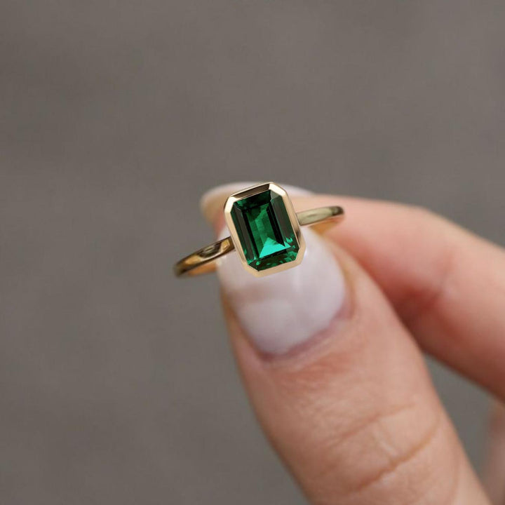 2.0CT Green Emerald Lab Grown Diamond Engagement Ring