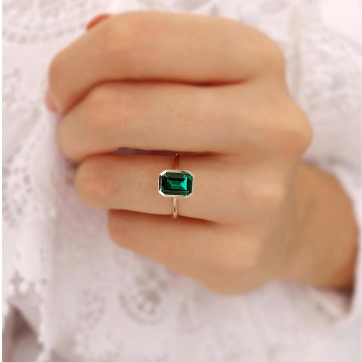 2.0CT Green Emerald Lab Grown Diamond Engagement Ring