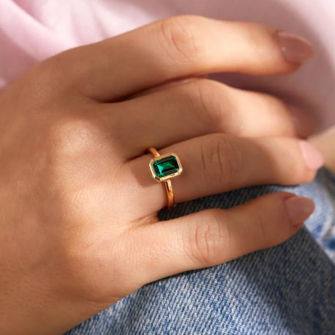 2.0CT Green Emerald Lab Grown Diamond Engagement Ring