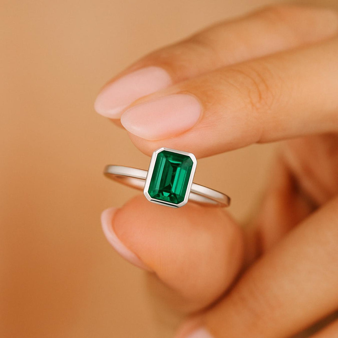 2.0CT Green Emerald Lab Grown Diamond Engagement Ring