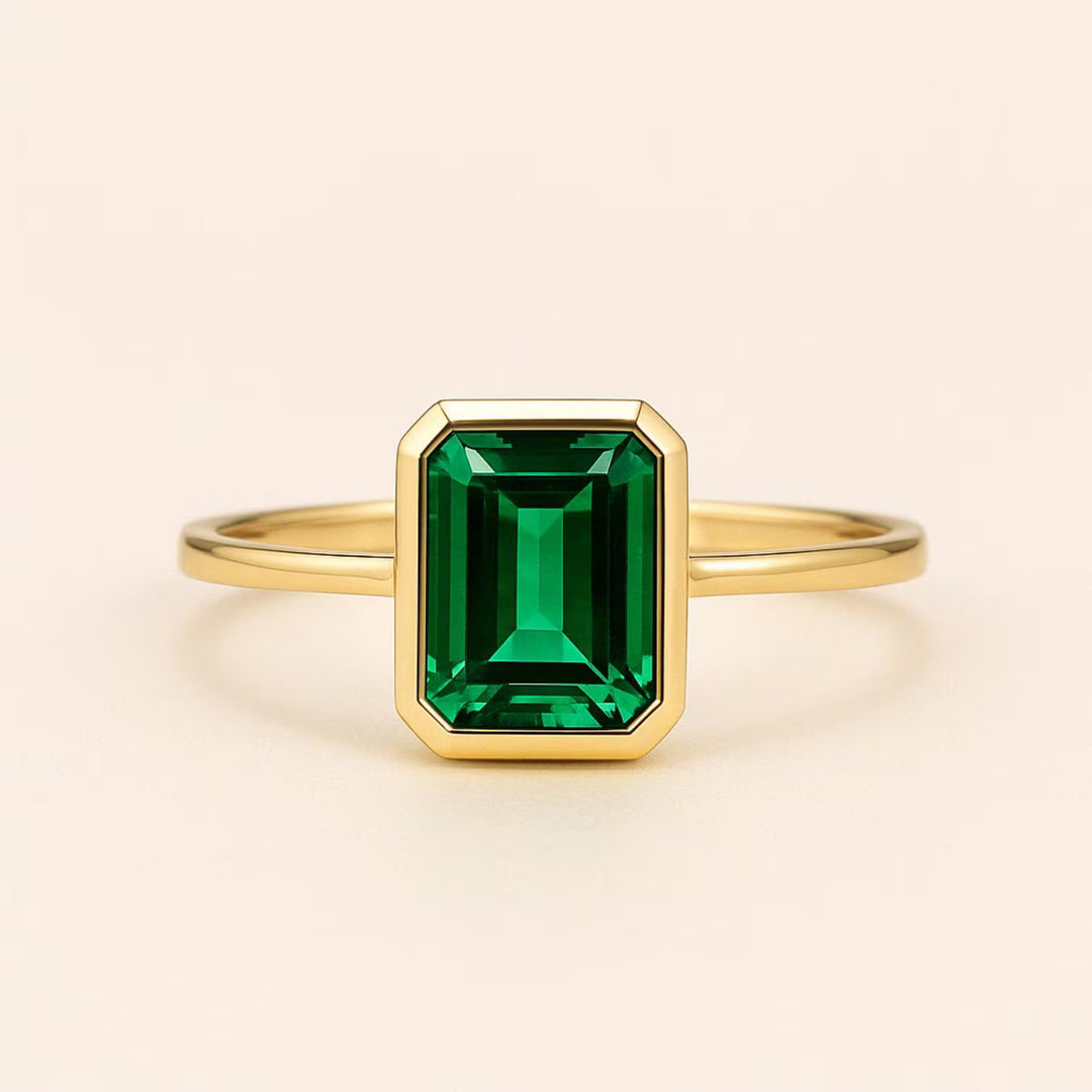 2.0CT Green Emerald Lab Grown Diamond Engagement Ring
