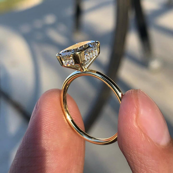 3.0CT Emerald Criss Cut Lab Grown D/VS1 Diamond Hidden Halo Engagement Ring