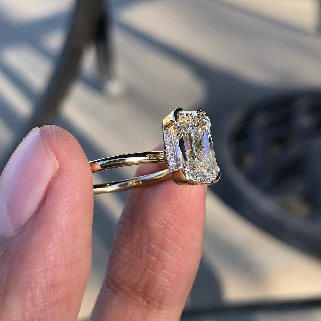 3.0CT Emerald Criss Cut Lab Grown D/VS1 Diamond Hidden Halo Engagement Ring