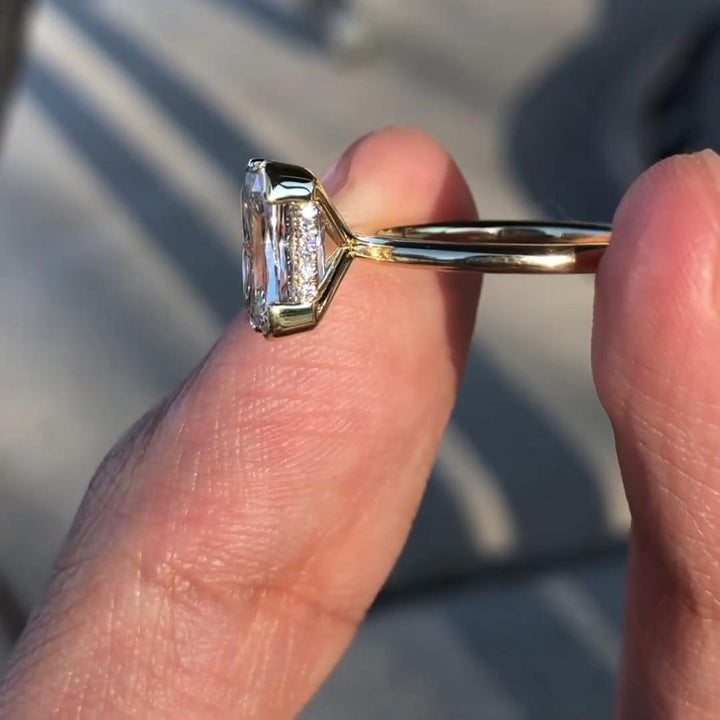 3.0CT Emerald Criss Cut Lab Grown D/VS1 Diamond Hidden Halo Engagement Ring