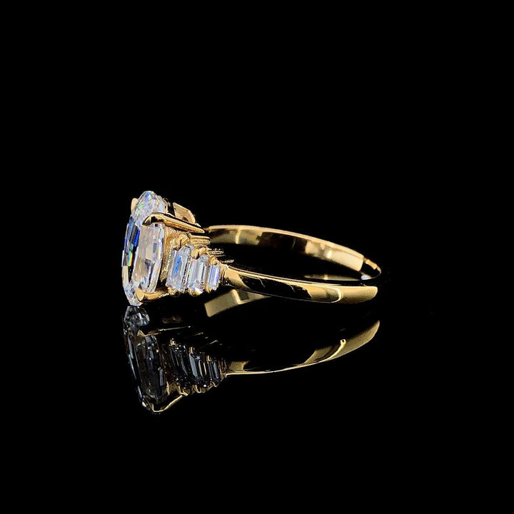 2.0CT Oval Step Cut Lab Made Diamond Engagement Ring - Graduated Baguette Setting