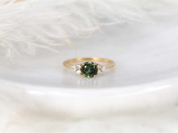 1.0CT Green Round Cut Lab Grown Diamond Cluster Engagement Ring