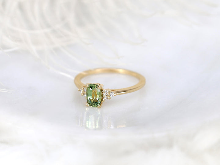 2.0CT Green Oval Cut Lab Grown Cluster Diamond Engagement Ring