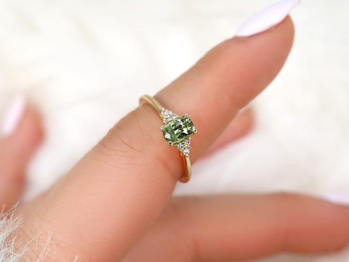 2.0CT Green Oval Cut Lab Grown Cluster Diamond Engagement Ring