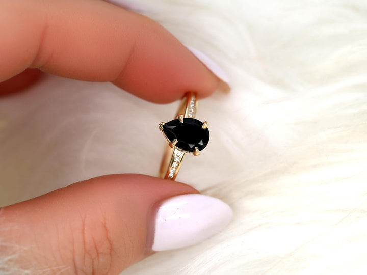 1.50CT Black Pear Cut Lab Grown Hidden Halo & Pave Engagement Ring