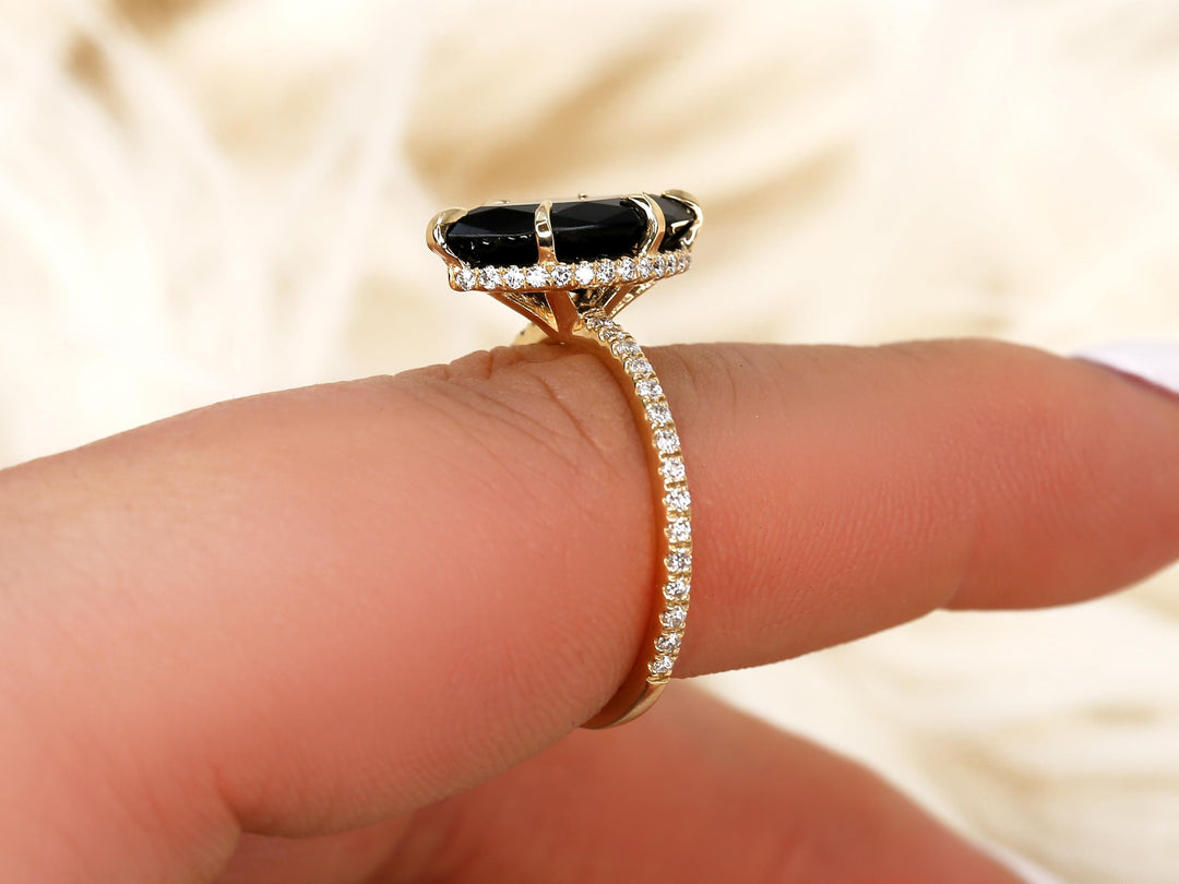 3.0CT Black Marquise Cut Lab Grown Hidden Halo Engagement Ring