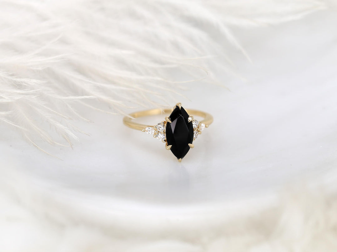 2.0CT Black Marquise Cut Lab Grown Cluster Engagement Ring