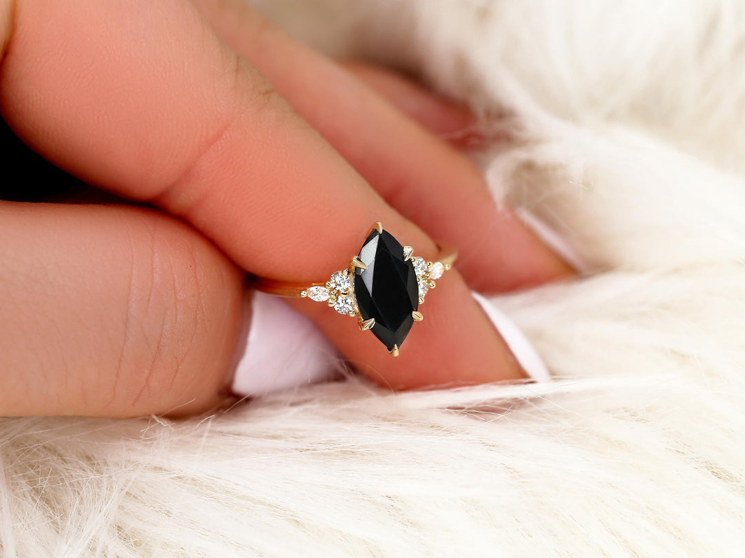 2.0CT Black Marquise Cut Lab Grown Cluster Engagement Ring