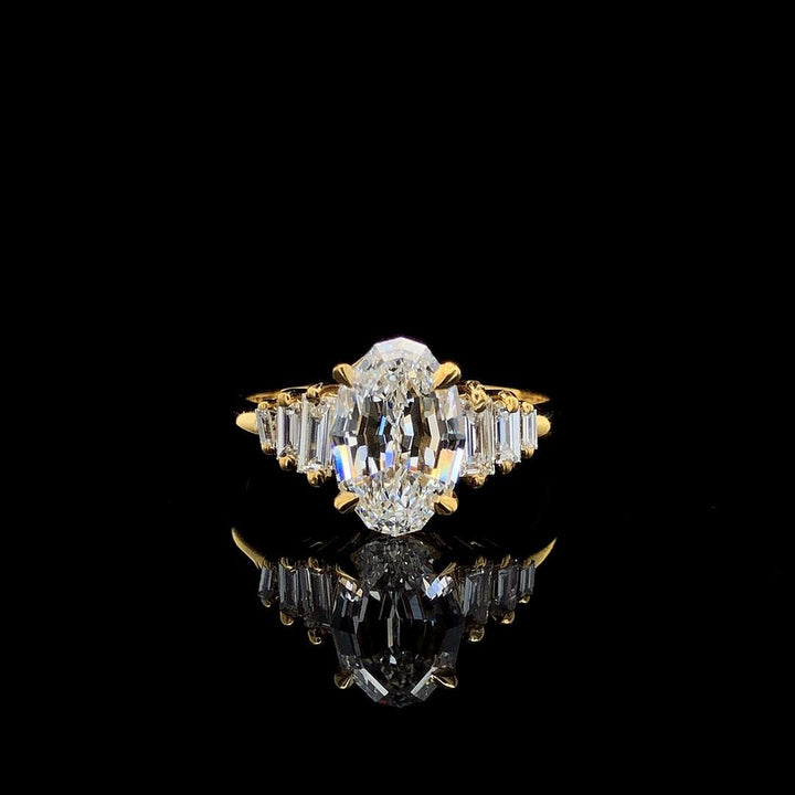 2.0CT Oval Step Cut Lab Made Diamond Engagement Ring - Graduated Baguette Setting