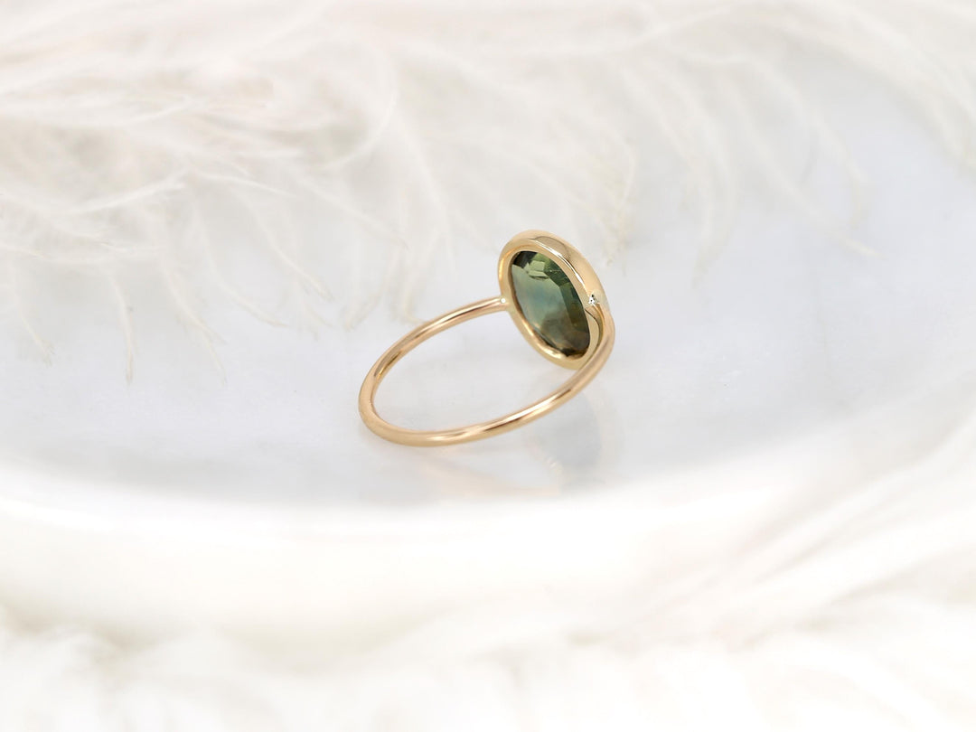 2.0CT Green Oval Cut Lab Grown Bezel Set Engagement Ring