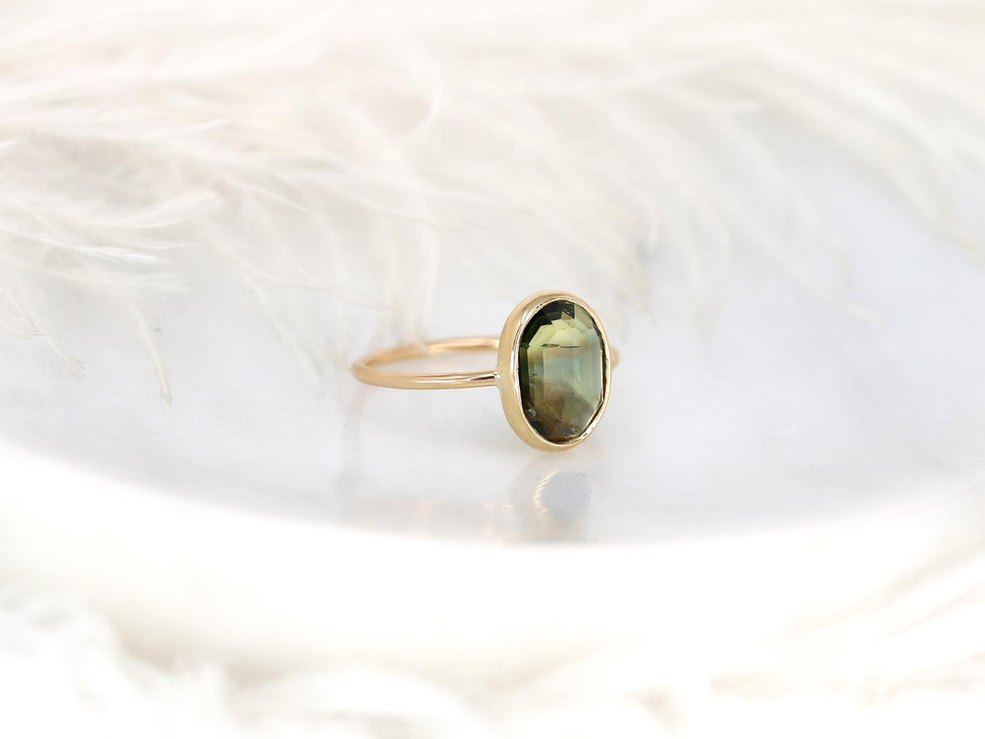 2.0CT Green Oval Cut Lab Grown Bezel Set Engagement Ring