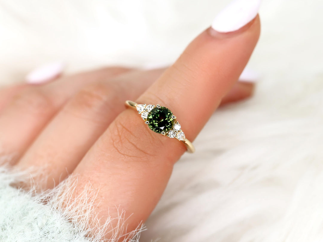 1.0CT Green Round Cut Lab Grown Diamond Cluster Engagement Ring