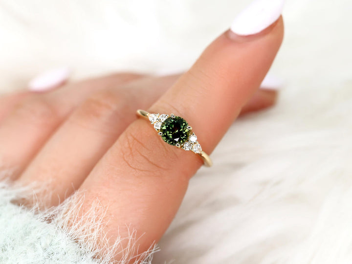1.0CT Green Round Cut Lab Grown Diamond Cluster Engagement Ring