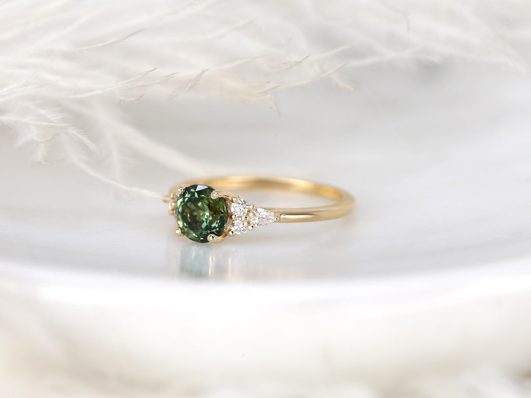 1.0CT Green Round Cut Lab Grown Diamond Cluster Engagement Ring