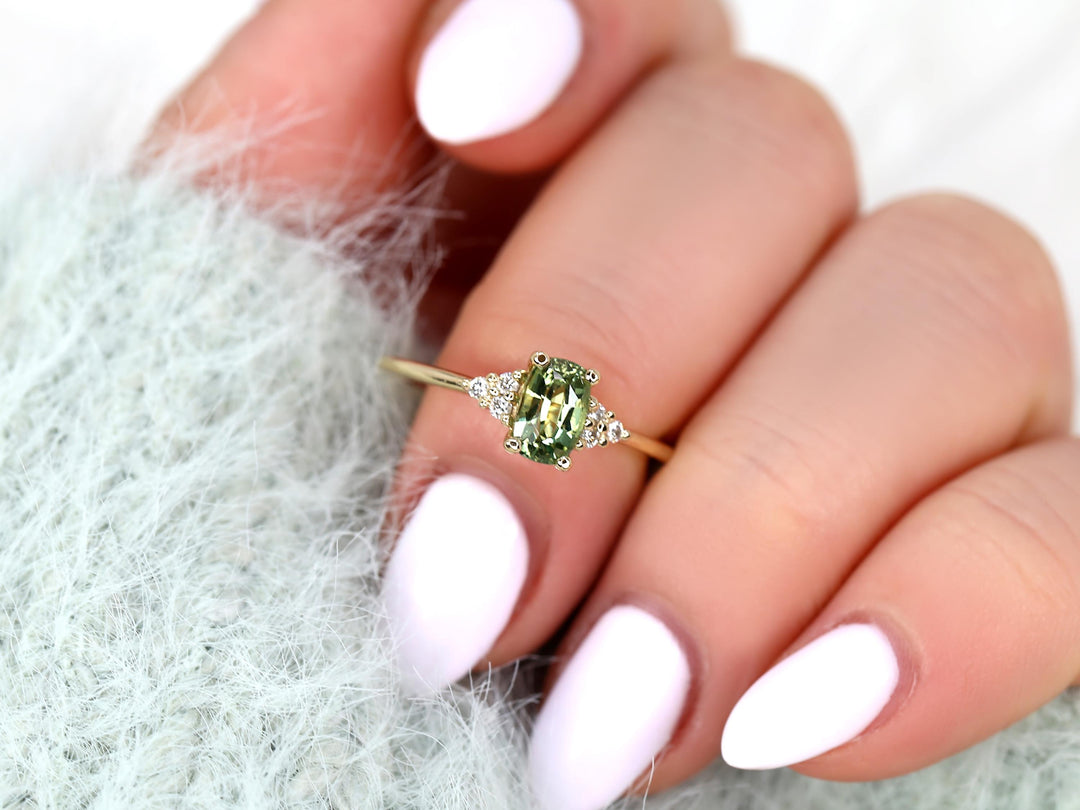 2.0CT Green Oval Cut Lab Grown Cluster Diamond Engagement Ring