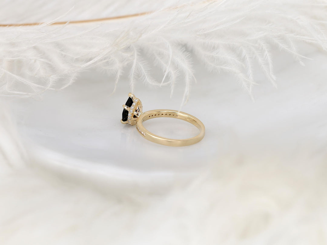 1.50CT Black Pear Cut Lab Grown Hidden Halo & Pave Engagement Ring