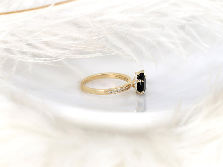 1.50CT Black Pear Cut Lab Grown Hidden Halo & Pave Engagement Ring