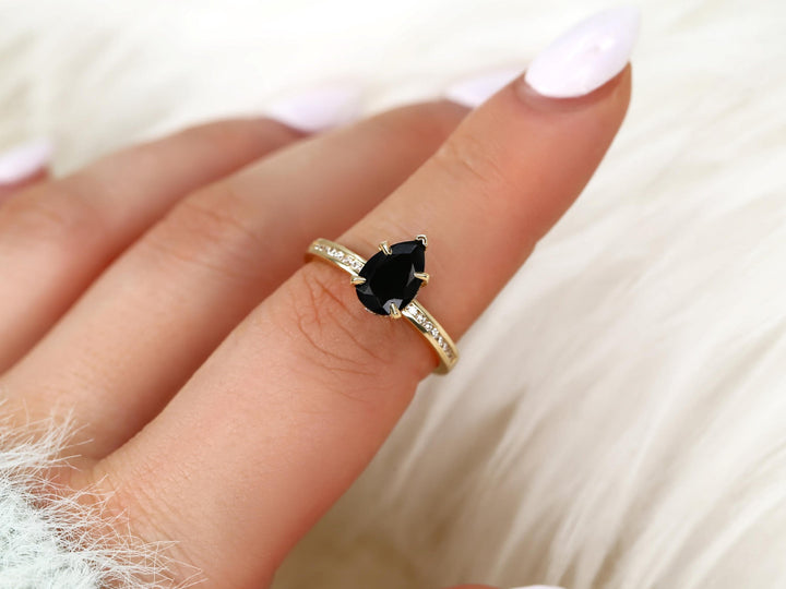 1.50CT Black Pear Cut Lab Grown Hidden Halo & Pave Engagement Ring