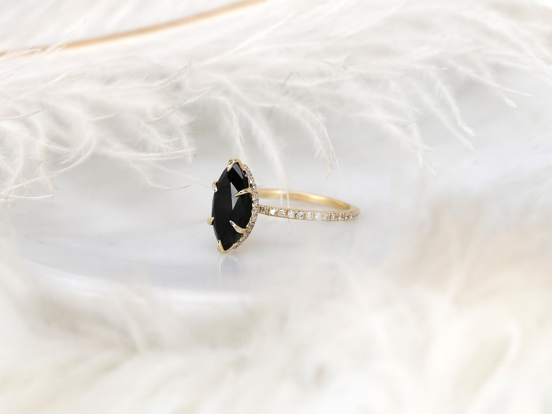 3.0CT Black Marquise Cut Lab Grown Hidden Halo Engagement Ring