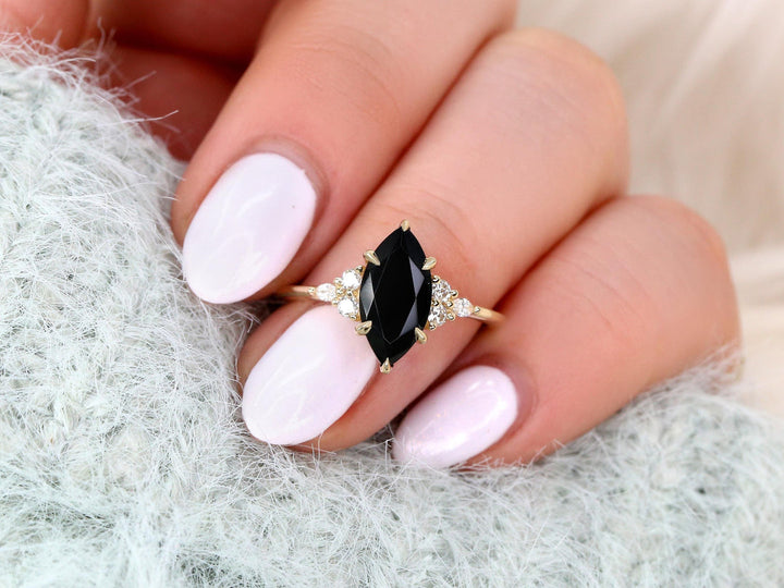 2.0CT Black Marquise Cut Lab Grown Cluster Engagement Ring