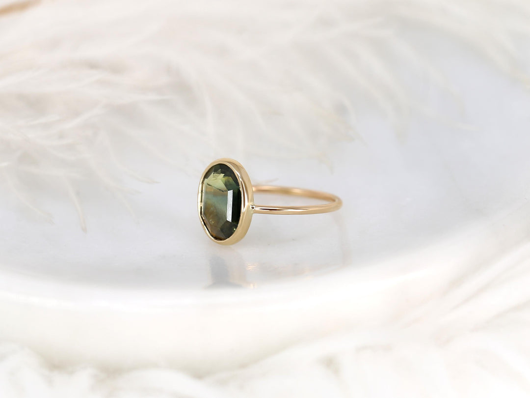 2.0CT Green Oval Cut Lab Grown Bezel Set Engagement Ring