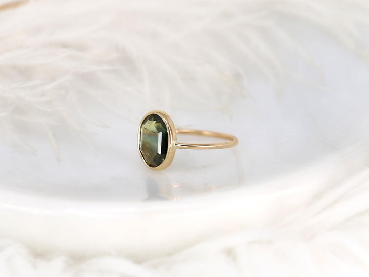 2.0CT Green Oval Cut Lab Grown Bezel Set Engagement Ring