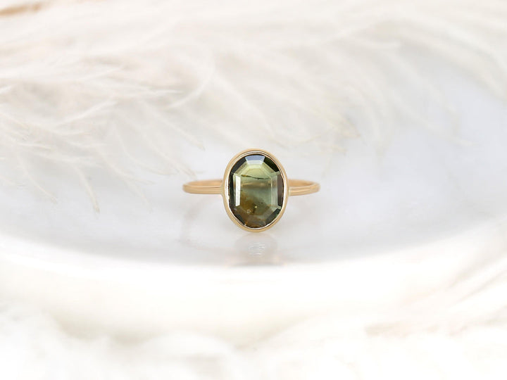 2.0CT Green Oval Cut Lab Grown Bezel Set Engagement Ring