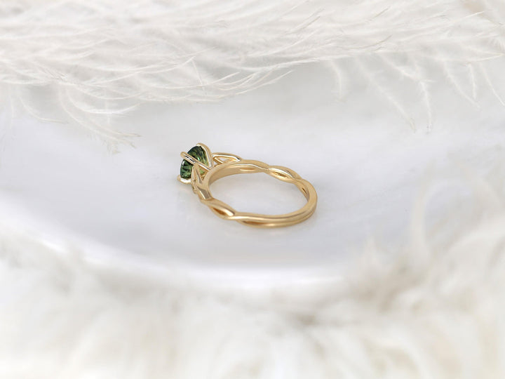 1.50CT Green Tea Teal Sapphire Round Cut Lab Grown Knot Solitaire Engagement Ring