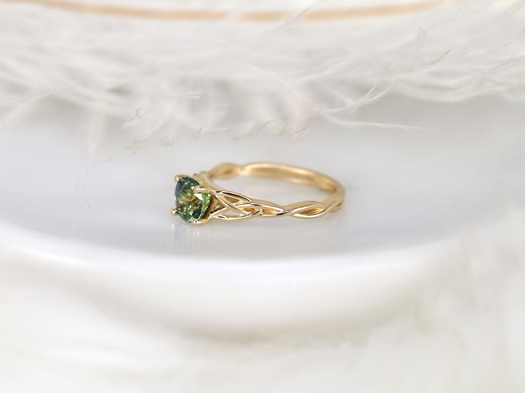 1.50CT Green Tea Teal Sapphire Round Cut Lab Grown Knot Solitaire Engagement Ring