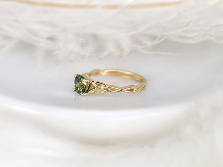 1.50CT Green Tea Teal Sapphire Round Cut Lab Grown Knot Solitaire Engagement Ring