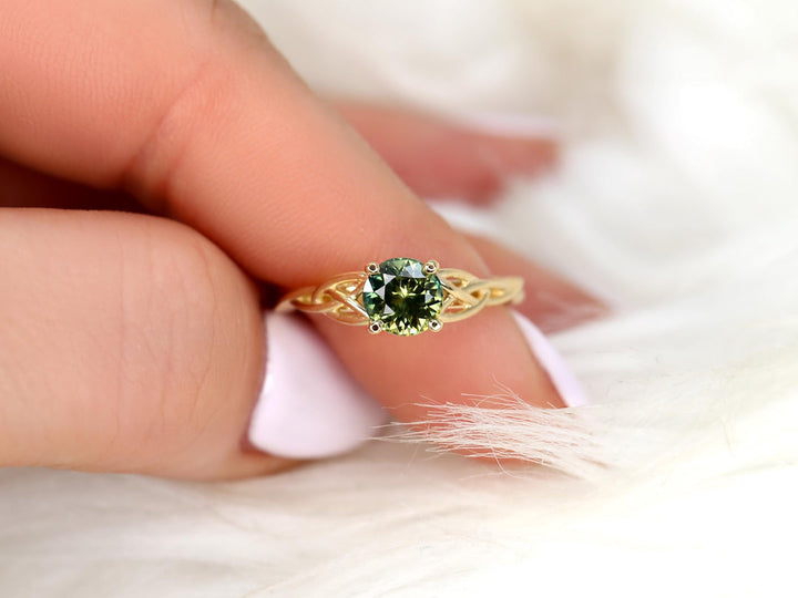 1.50CT Green Tea Teal Sapphire Round Cut Lab Grown Knot Solitaire Engagement Ring
