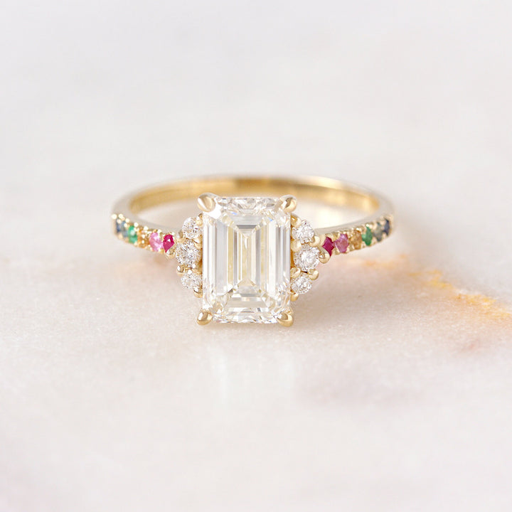2.0CT Emerald Lab Grown Cluster Diamond Pave Engagement Ring