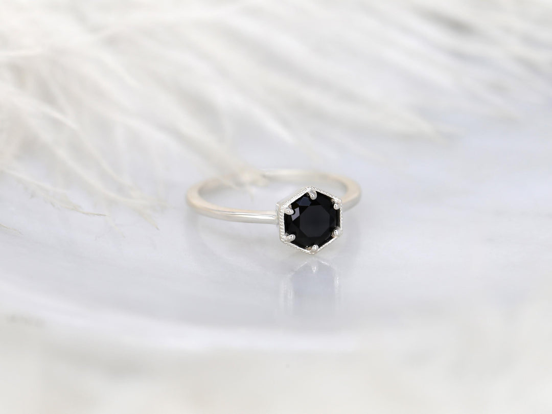 1.0CT Black Round Cut Lab Grown Solitaire Engagement Ring