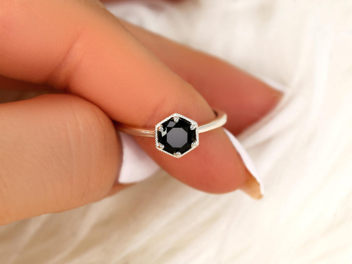 1.0CT Black Round Cut Lab Grown Solitaire Engagement Ring