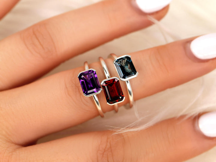 2.0CT East West Emerald Cut Lab Grown Diamond Engagement Ring