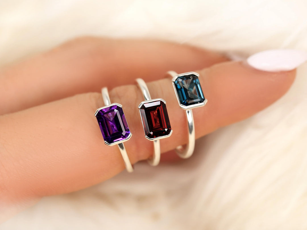 2.0CT East West Emerald Cut Lab Grown Diamond Engagement Ring