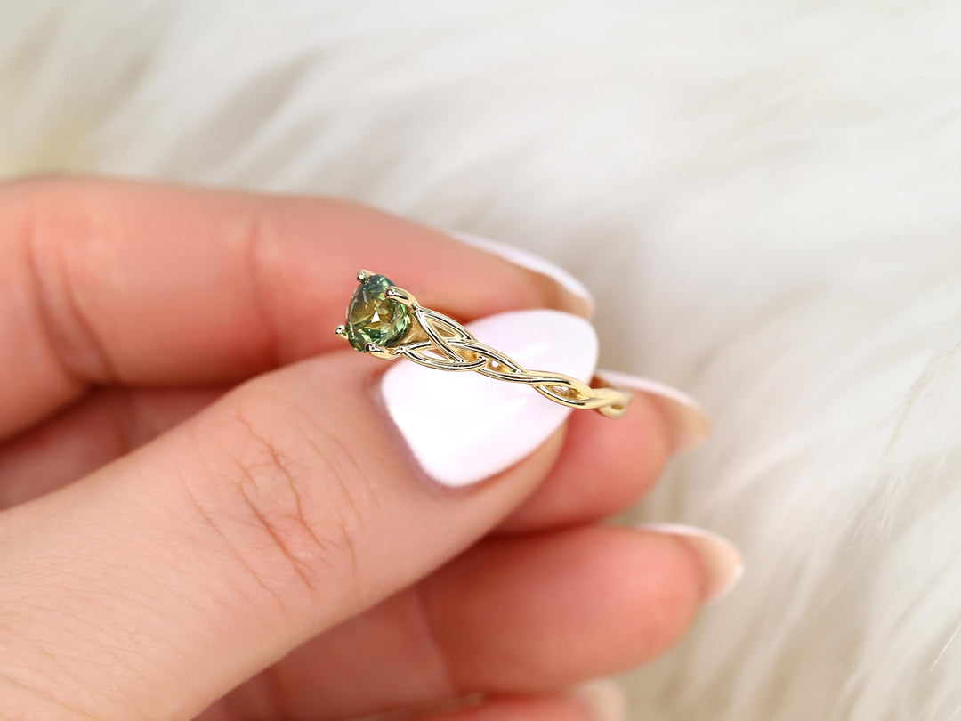 1.50CT Green Tea Teal Sapphire Round Cut Lab Grown Knot Solitaire Engagement Ring