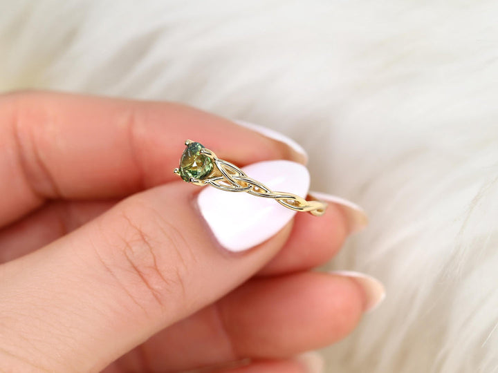 1.50CT Green Tea Teal Sapphire Round Cut Lab Grown Knot Solitaire Engagement Ring