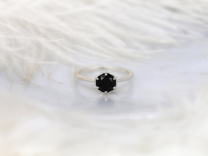 1.0CT Black Round Cut Lab Grown Solitaire Engagement Ring