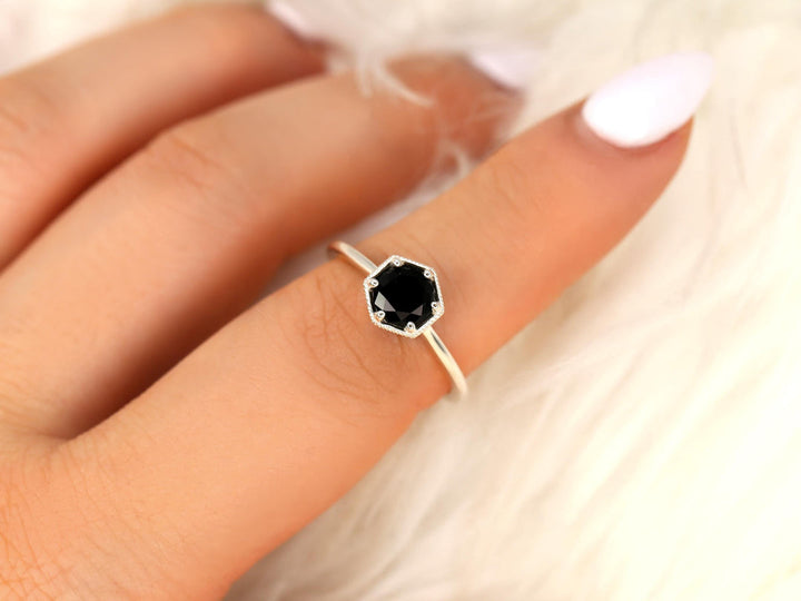 1.0CT Black Round Cut Lab Grown Solitaire Engagement Ring