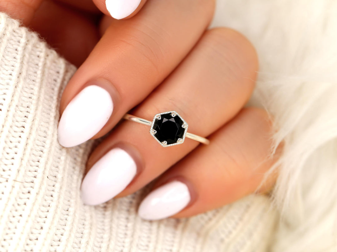 1.0CT Black Round Cut Lab Grown Solitaire Engagement Ring