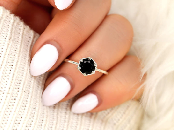 1.0CT Black Round Cut Lab Grown Solitaire Engagement Ring
