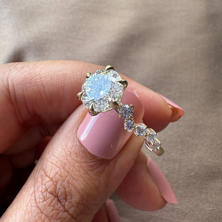 2.0CT Portuguese Round Cut Lab Grown Diamond Engagement Ring