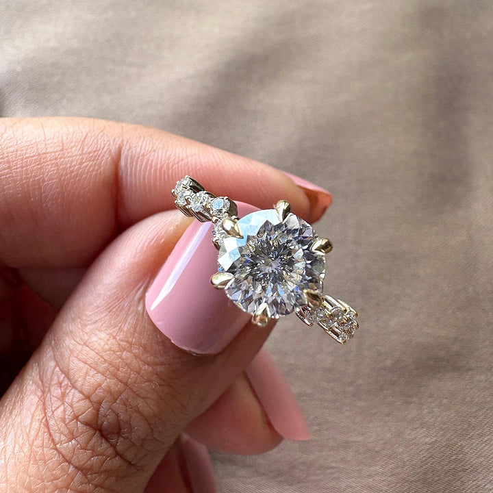 2.0CT Portuguese Round Cut Lab Grown Diamond Engagement Ring