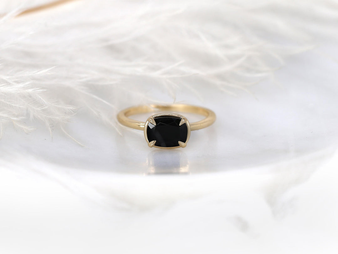 1.50CT Black Cushion Cut Lab Grown East West Engagement Ring